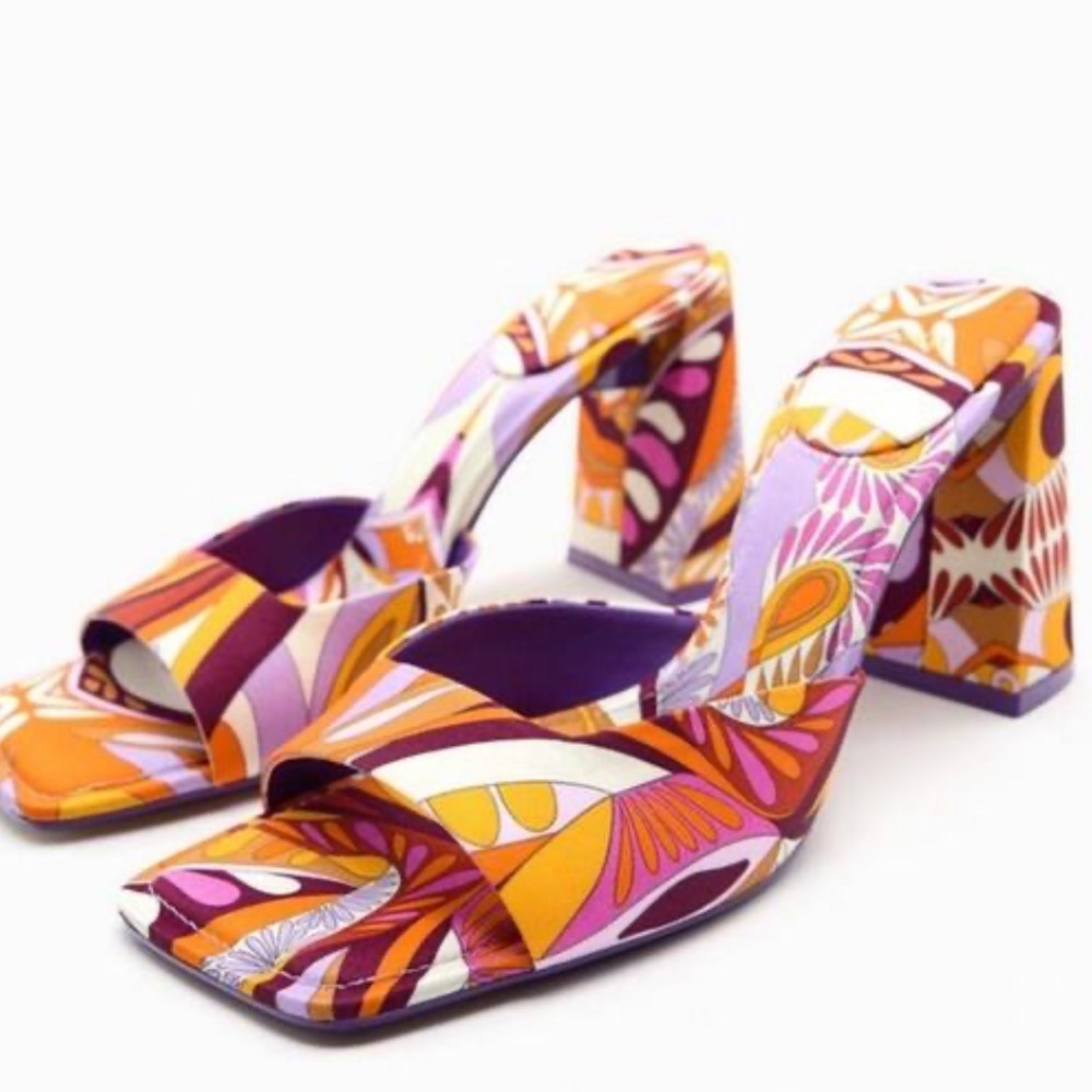 ❤️‍🔥BOGO FREE NWT ZARA Women's Paisley Fabric Purple Block Heel Sandals